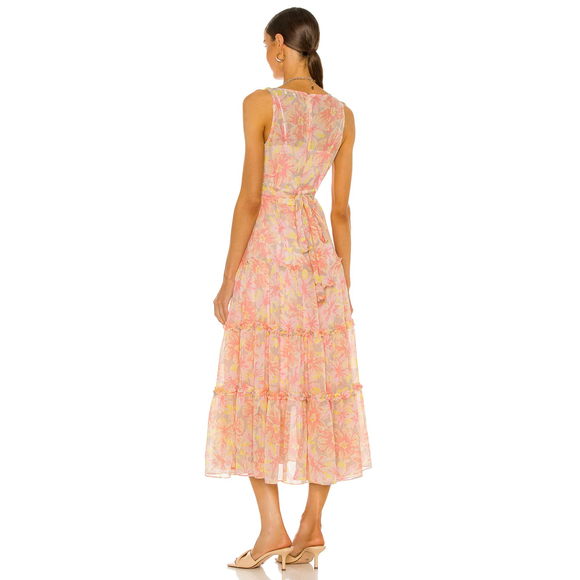 LIKELY Rachel Tiered Midi Dress 0 Floral Print Peach Pink Sleeveless Chiffon NWT - Picture 4 of 6